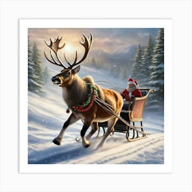 Reindeer Sleigh Art Print