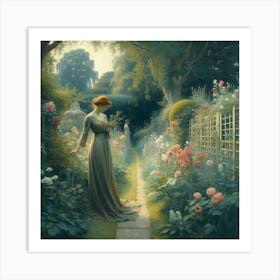 Lady In A Garden 2 Art Print