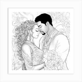 Afro-American Couple Coloring Page Art Print