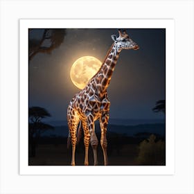 Giraffe At Night Art Print