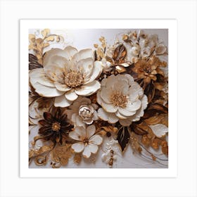 Big flowers in gold 1 Art Print