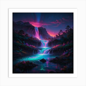 Waterfall At Night 17 Art Print