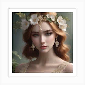 Beautiful Woman With Flowers Art Print