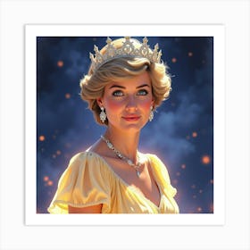 Elegant Watercolor Of Princess Diana With A Magical Twilight Setting 1 Art Print