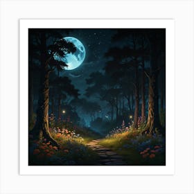 Forest Path At Night Art Print