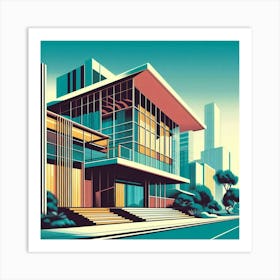 Graphic Illustration Of Mid Century Architecture With Sleek Lines And Vibrant Colors, Style Graphic Design 3 Art Print