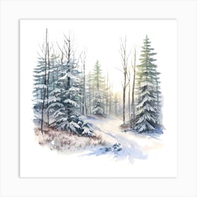 Watercolor Winter Scene Art Print