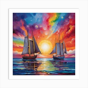 Sailboats At Sunset 18 Art Print