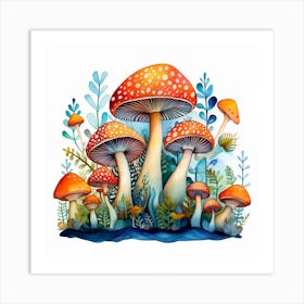 Watercolor Of Mushrooms Art Print