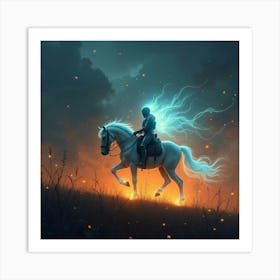 Spectral Knight Riding A Glowing Horse Through A Battlefield 1 Art Print