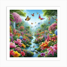 Butterflies In The Garden 1 Art Print