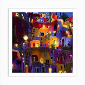 Colorful Houses At Night 1 Art Print