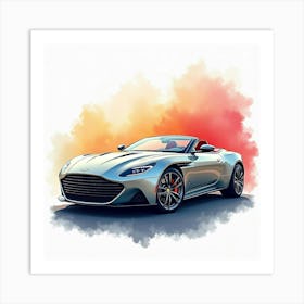 Aston Martin Dbs Superleggera Volante In A Colorful Watercolor Setting, No Signature Or Logo 1 Art Print