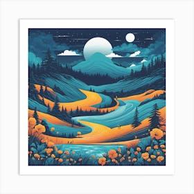 Landscape In The Moonlight Art Print