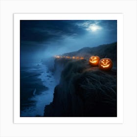 Halloween Pumpkins On The Cliff Art Print