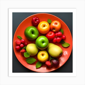 A Plate Filled With Different Types Of Fruits With A Calm Background And Clear Lighting (1) Art Print