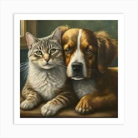 Dog And Cat Snuggle Art Print