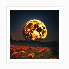 Full Moon Over Poppies Art Print