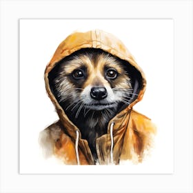 Watercolour Cartoon Meerkat In A Hoodie 7 Art Print