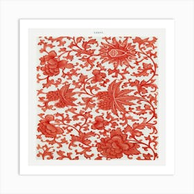 Red Chinese Floral Art Print