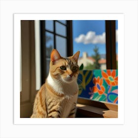 Default Matisse Inspired Open Window Cat Art 1 Art Print