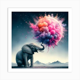 Elephant With Colorful Clouds Art Print