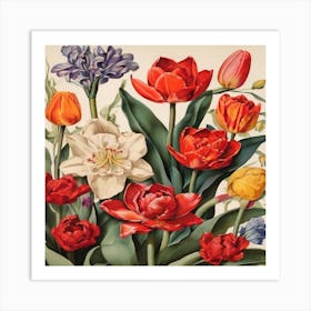 Tulips And Daffodils Art Print