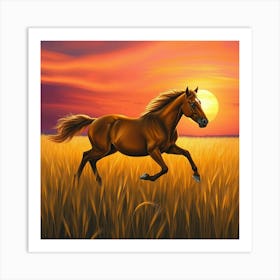 Horse Running In The Field At Sunset 3 Art Print