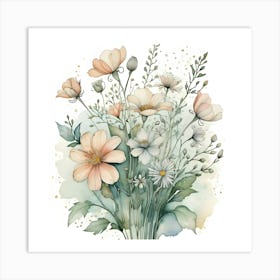 Watercolor Flowers Bouquet 2 Art Print