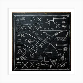 Black Chalk On A School Blackboard Capturing A Dynamic Blend Of Abstract Shapes And Realistic Objec (6) Art Print