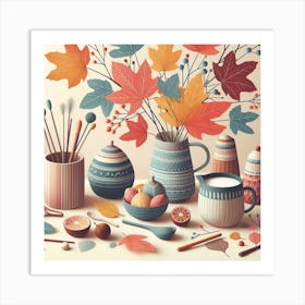 Scandinavian style, colorful Maple Leafs 3 Art Print