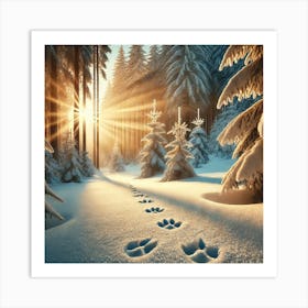 Snowy Forest Footprints Wall Art: A Magical Winter Scene for Cozy and Nature-Inspired Home Decor Print Art Art Print