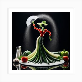 Woman Dressed In Vegetables Art Print