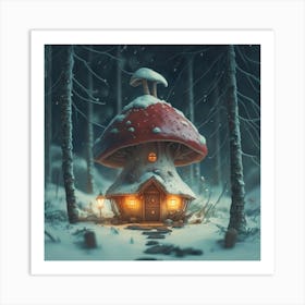 Red mushroom shaped like a hut Art Print