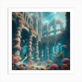 Underwater Mermaid paintings art print Art Print