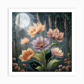 Flowers In The Moonlight 2 Art Print