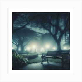 Park Bench At Night 2 Art Print