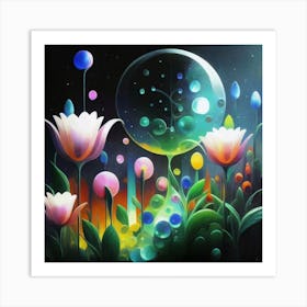 Abstract oil painting: Water flowers in a night garden 15 Art Print