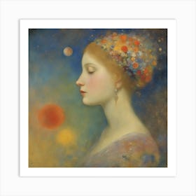 Woman With Flowers In Her Hair Art Print