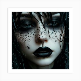 Gothic Girl In The Rain Art Print