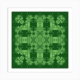 Japanese Ornate Pattern Two Tone Green Art Print