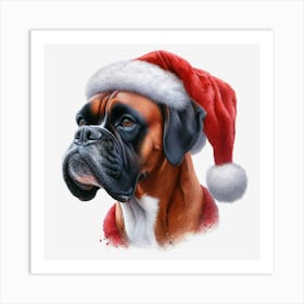 Boxer Dog Santa Hat 1 Affiche