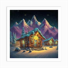 Mountain village snow wooden 6 21 Art Print