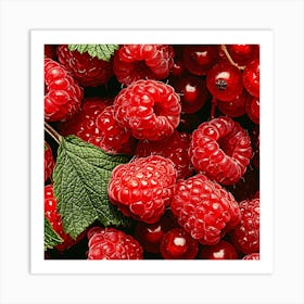 Raspberries And Leaves Art Print