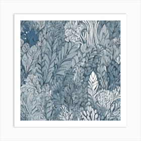 Blue And White Floral Pattern Art Print