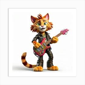 Tabby Cat Character With A Rocker Attitude Standing Front Paws And Back Paws Visible And Clearly Art Print