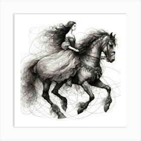 Woman Riding A Horse Art Print