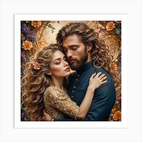 Young Man And Woman Hugging Art Print