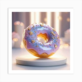 Porcelain Donut Glowing Ethereally Adorned With Gold Sprinkles 3d Rendering Floating Against A S Art Print