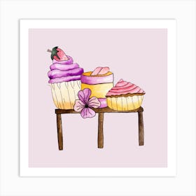 Cute Party Cupcakes Square Art Print